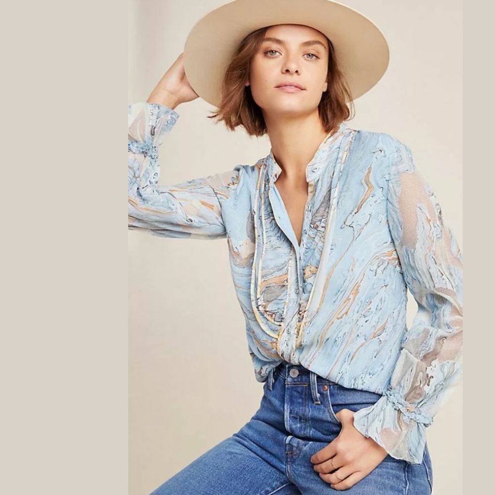 Geisha Design Marble Button Down Blouse